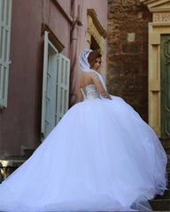 Princess Wedding Dress Crystal Beaded Illusion Sleeves