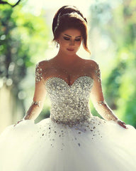 Princess Wedding Dress Crystal Beaded Illusion Sleeves
