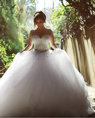 Princess Wedding Dress Crystal Beaded Illusion Sleeves