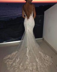 V Neck Lace Mermaid Wedding Dress Removable Skirt