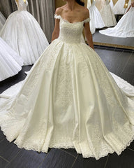 Satin Bridal Gown Embroidery Beaded Off The Shoulder