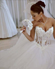 Romantic Wedding Dresses Sweetheart Corset Pearl Beaded