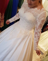 Modest Lace Long Sleeves Wedding Dress Satin