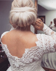Modest Lace Long Sleeves Wedding Dress Satin