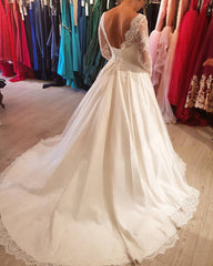 Sheer Lace Long Sleeves Wedding Dress Backless