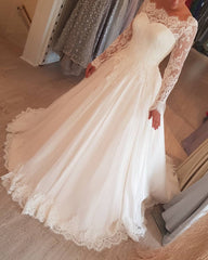Sheer Lace Long Sleeves Wedding Dress Backless