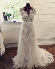 Cap Sleeves Wedding Lace Dress Tulle Skirt