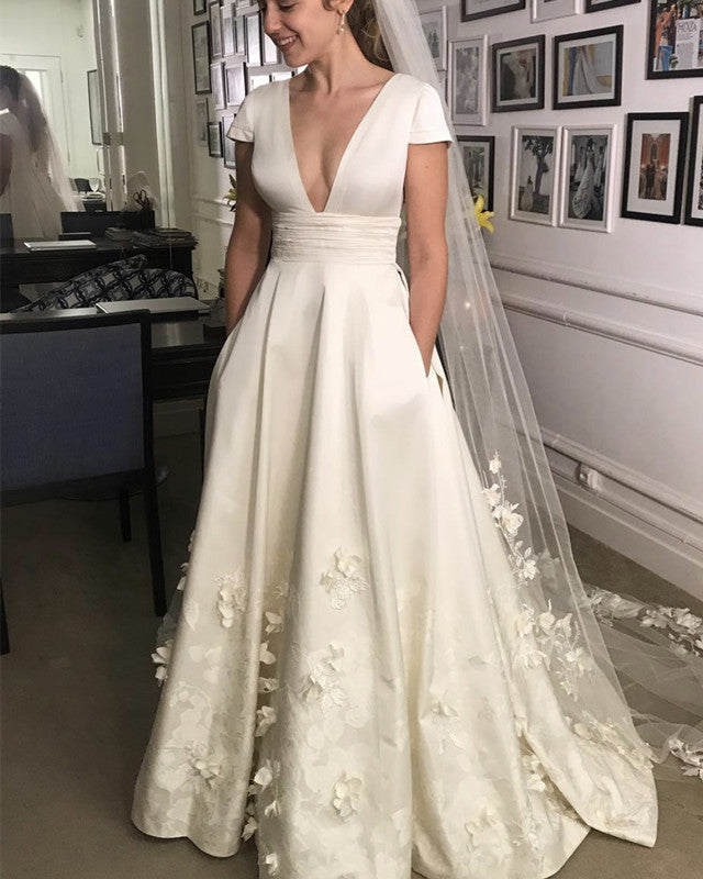 Satin Empire Wedding Dress With Pockets