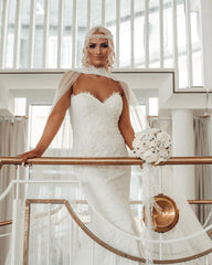 Sweetheart Lace Mermaid Wedding Dress With Cape