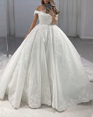 Organza Wedding Dress Ball Gown Lace Off Shoulder