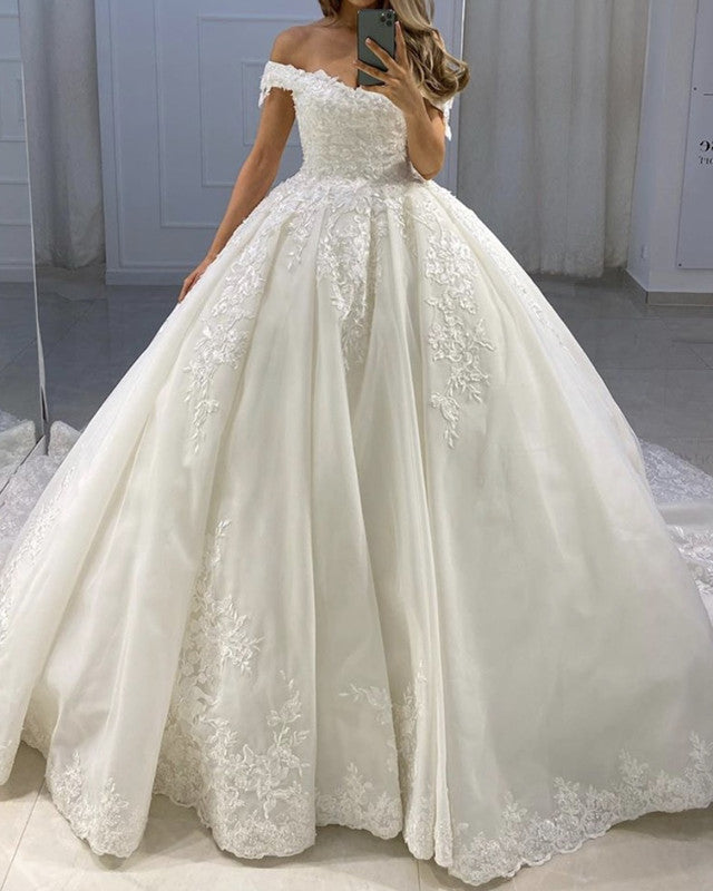 Organza Wedding Dress Ball Gown Lace Off Shoulder