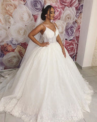 Sheer Bodice Wedding Dress Ball Gown V Neck Appliques