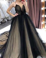 Black And Nude Wedding Dress Tulle V Neck