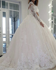 Puffy Wedding Dress Off The Shoulder Lace Sleeves