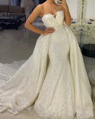 Lace Mermaid Wedding Dress Sweetheart Removable Skirt