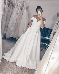 Simple Wedding Gown A Line Satin Off Shoulder