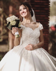 Ball Gown Wedding Satin Dress Lace Embroidery
