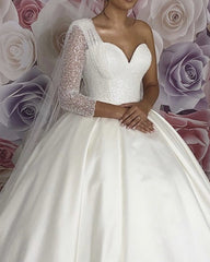 One Shoulder Wedding Dress Ball Gown With Sparkles