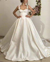 Ball Gown Satin Corset Wedding Dress Sweetheart Bow Straps