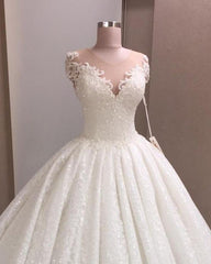 Sequins Lace Wedding Dress Ball Gown Scoop Neck