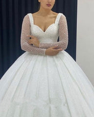 Long Sleeves Sweetheart Wedding Dress Sequins Ball Gown