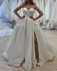Ruched Sweetheart Wedding Dress Satin Split