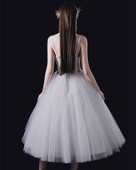 Short White Pleated Satin Sweetheart Tulle Dress