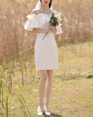 White Off The Shoulder Ruffles Neckline Dress