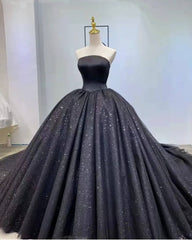 Black Strapless Sparkly Ball Gown Dress