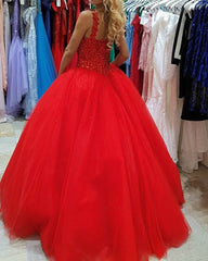 Red Sweetheart Crystal Beaded Corset Ball Gown Dress
