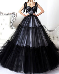 Black Tulle Sweetheart Corset Appliques Wedding Dresses