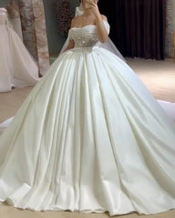 Sequin Beaded Corset Ball Gown Satin Wedding Dress
