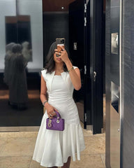 Knee Length White Satin Prom Dresses Modest Wedding Party Dress