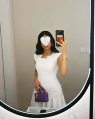 Knee Length White Satin Prom Dresses Modest Wedding Party Dress