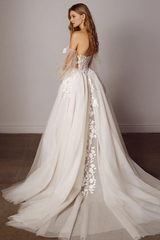 Weitese Prom Dress In Store Elegant Tulle Splendorous Love No Veils A-Line Wedding Dress Off-the-Shoulder Dress For Wedding