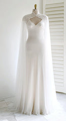 Weitese Dress Prom Dress Stores White Bridal Long Tulle Cape Sleeves with Embroidered Lace Appliques Long Wedding Dress Party Dress Formal Wear Dresses
