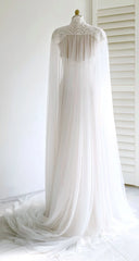 Weitese Dress Prom Dress Stores White Bridal Long Tulle Cape Sleeves with Embroidered Lace Appliques Long Wedding Dress Party Dress Formal Wear Dresses