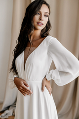 Wedding Dress Puff Long Sleeve Beach Wedding Dress Reception Backless Wedding Dress A-line Bride Dress