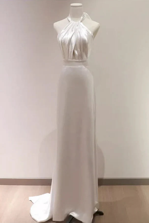 Weitese Formal Women's Dresses White Halter Light Wedding Dresses Bride Dresses Fishtail Evening Dresses Prom Dress Stores