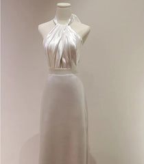 Weitese Formal Women's Dresses White Halter Light Wedding Dresses Bride Dresses Fishtail Evening Dresses Prom Dress Stores
