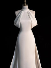 Weitese Dress Prom Dress Stores Gorgeous Halter Mermaid Long Prom Dress Light Wedding Dress with Train Party Dress Formal Women's Dresses