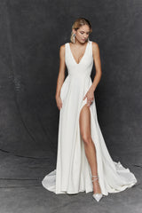 Weitese Dress Prom Dress Stores A-Line Wedding Gown with Illusion Back and Slit Formal Women's Dresses