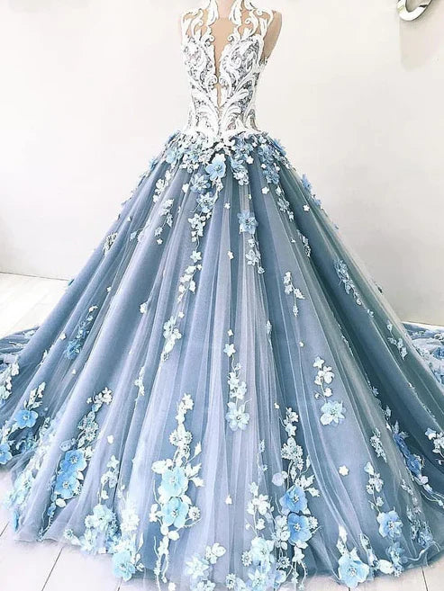 A-line Vintage Backless Wedding Dress Tulle High Neck