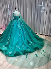 A-line Strapless Applique Wedding Dress With Cloak