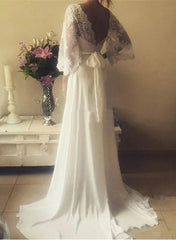 Deep V Neck Backless Lace Applique Wedding Dresses With Train