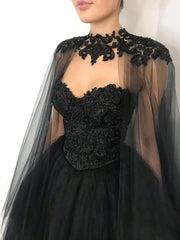 Corset Lace Beading Tulle Wedding Dress With Cape Gown