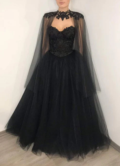 Corset Lace Beading Tulle Wedding Dress With Cape Gown
