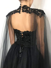 Corset Lace Beading Tulle Wedding Dress With Cape Gown