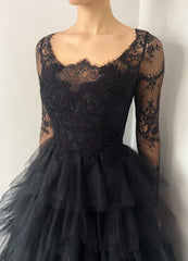 A-line Long Sleeves Ruffle Tulle Lace Wedding Dress