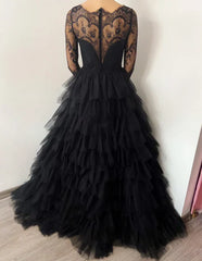A-line Long Sleeves Ruffle Tulle Lace Wedding Dress
